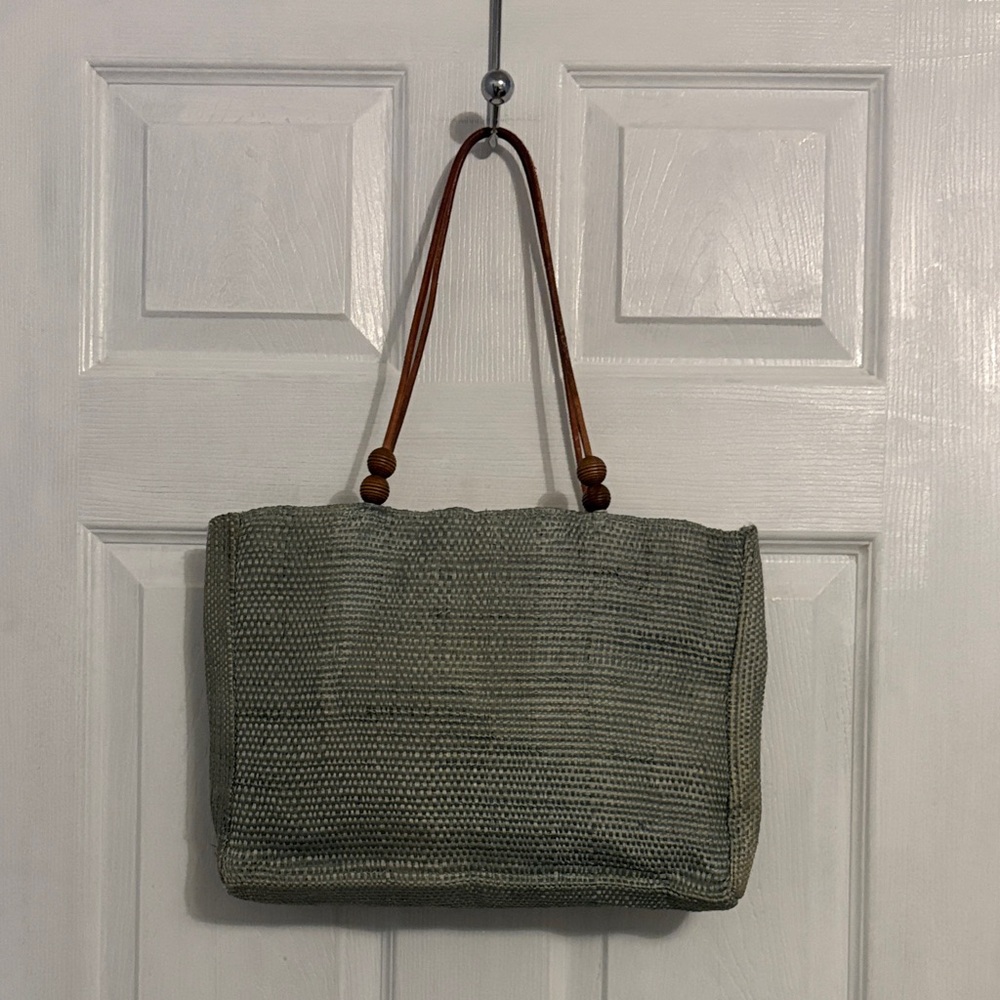 Elegant Light Blue Green Woven Tote Bag